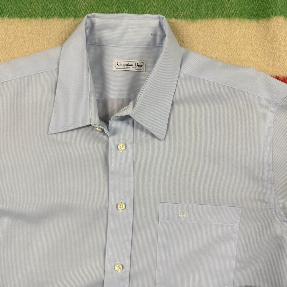 Vintage Christian Dior Blue Short Sleeve Button Up Shirt XL 80s Designer